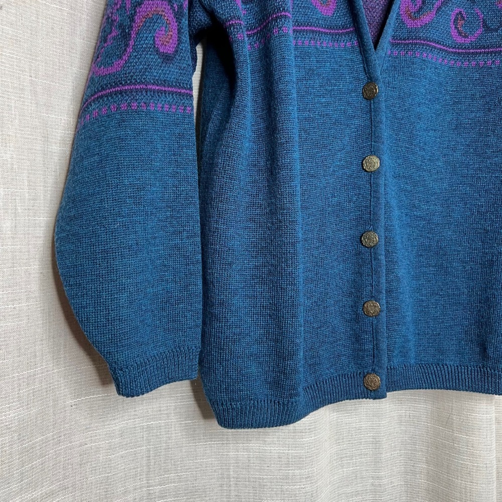 Vintage‎ Pendleton Wool Cardigan Sweater Paisley Scroll Metal Buttons Large Tall - Picture 4 of 10